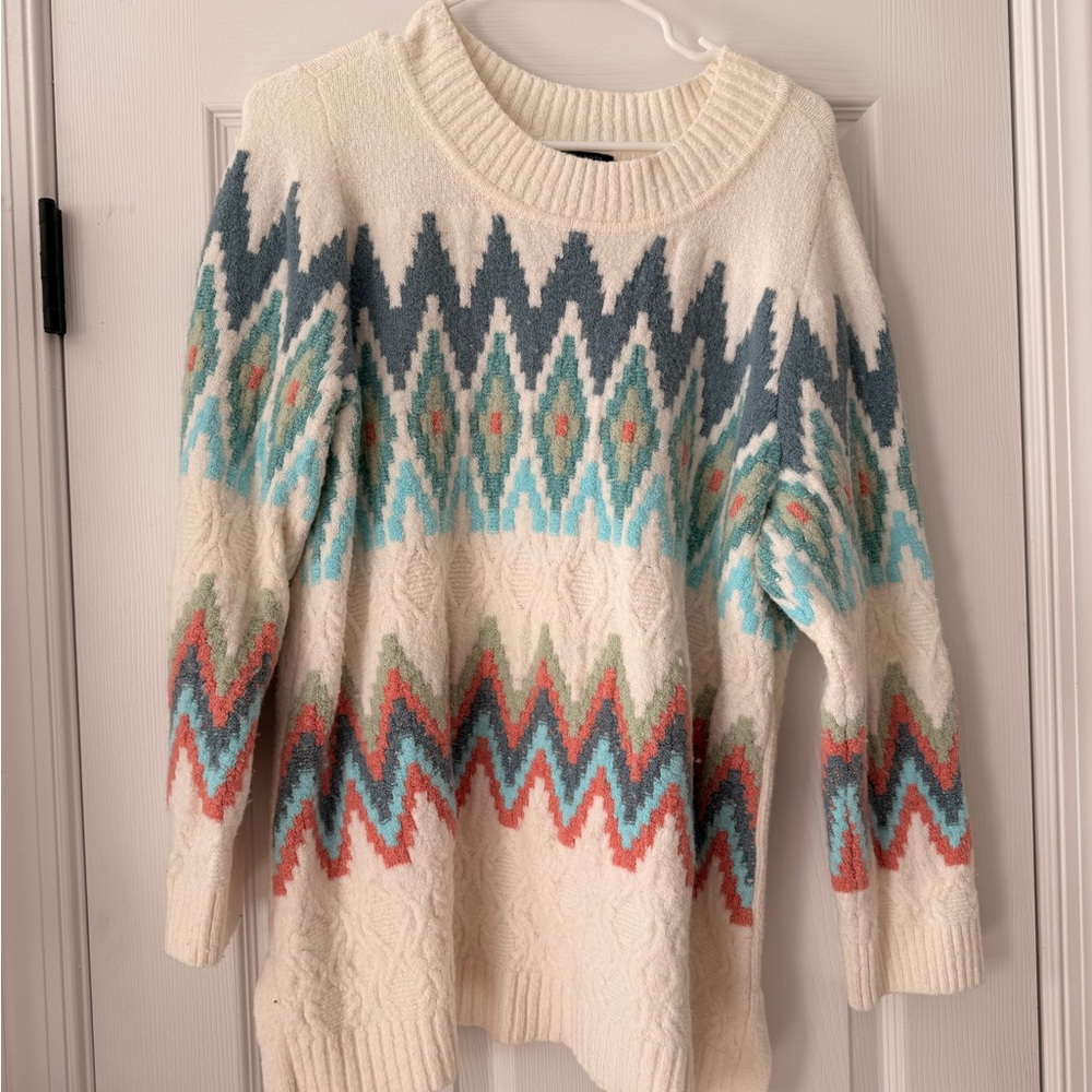 Talbots Cream Multicolor Chevron Sweater